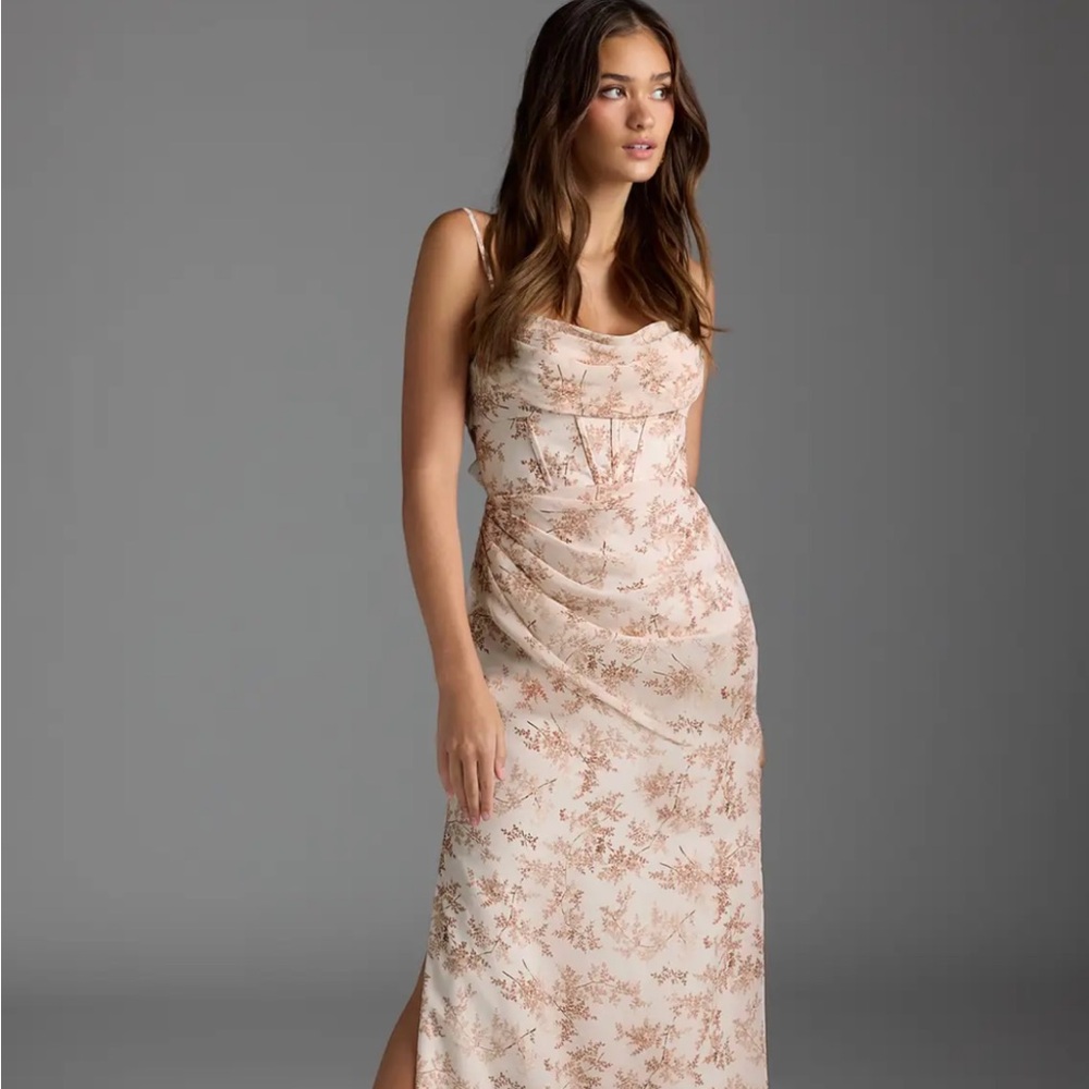 Azazie Pink Fern Floral Mai Dress